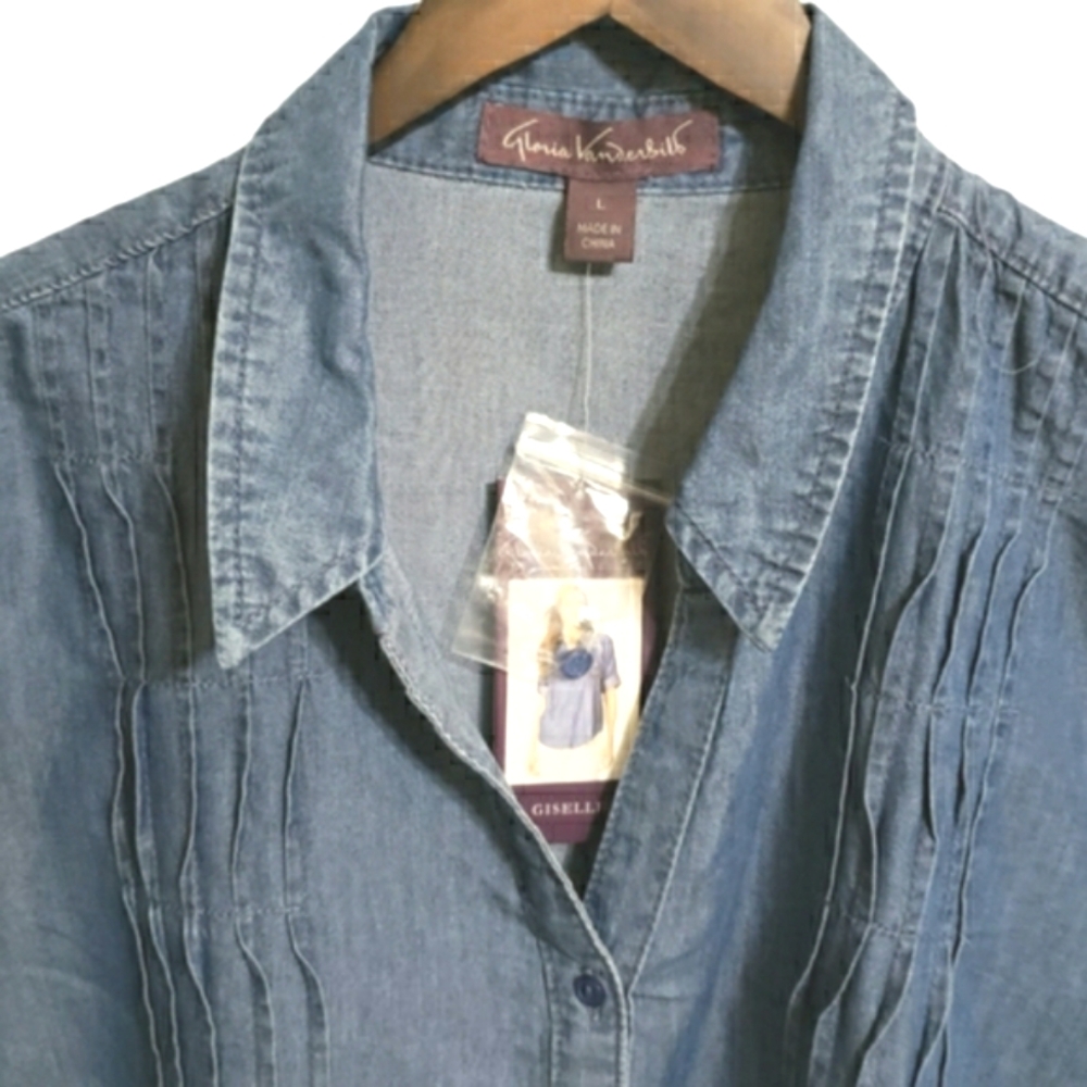 Gloria Vanderbilt Giselle Roll-tab Sleeve Blue Top Women's Size Large NWT - Picture 3 of 9